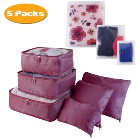 9Pcs Set Clothes Storage Bags Water-Resistant Travel Luggage Organizer Clothing Packing Cubes For Blouse Hosiery Stocking Underwear (Option: Burgundy-5Set45Pcs)