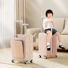 20 Inch Double Pull Rod Design Luggage Case, Can Be Seated, Front Open Lid Luggage Compartment, Silent Universal Wheels, Dry Wet Separation, T-sh (Option: Pink)