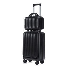 14inch 20inch 2 Pcs Set In ABS Spinner Wheel Luggage, With Combination Lock And Front Opening Design, 14inch Cosmetic Case Black (Option: 94701006)