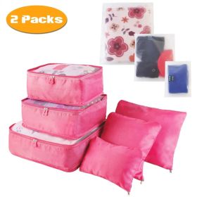 9Pcs Set Clothes Storage Bags Water-Resistant Travel Luggage Organizer Clothing Packing Cubes For Blouse Hosiery Stocking Underwear (Option: Hotpink-2Set18Pcs)