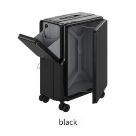 New 20-inch Suitcase, Large Deep Compartment Suitcase, Side-opening Suitcase, With External Storage Bag, Wheeled Luggage, Cabin Bag, Silent Swive (Option: Black)