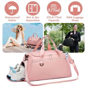 Gym Duffle Bag with Shoe Compartment & Wet Pocket 37L Waterproof Sports Travel Bag for Men Women Carry On Weekender Overnight Tote with Adjustabl (Option: Pink)